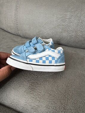 Vans Kids Blue & White Checkerboard Velcro Sneakers